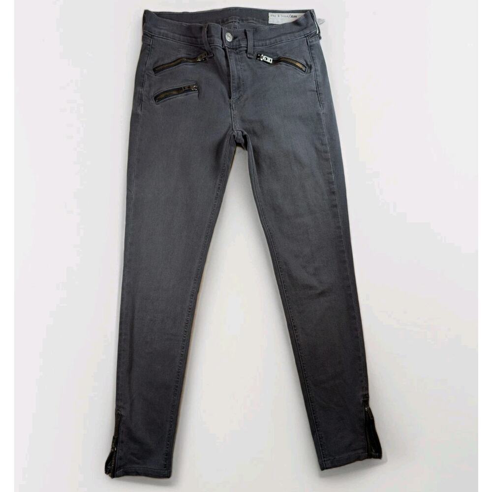 Women’s rag & bone Skinny Ankle Jeans Gray Zip Detail 28 City Edgy Baddie